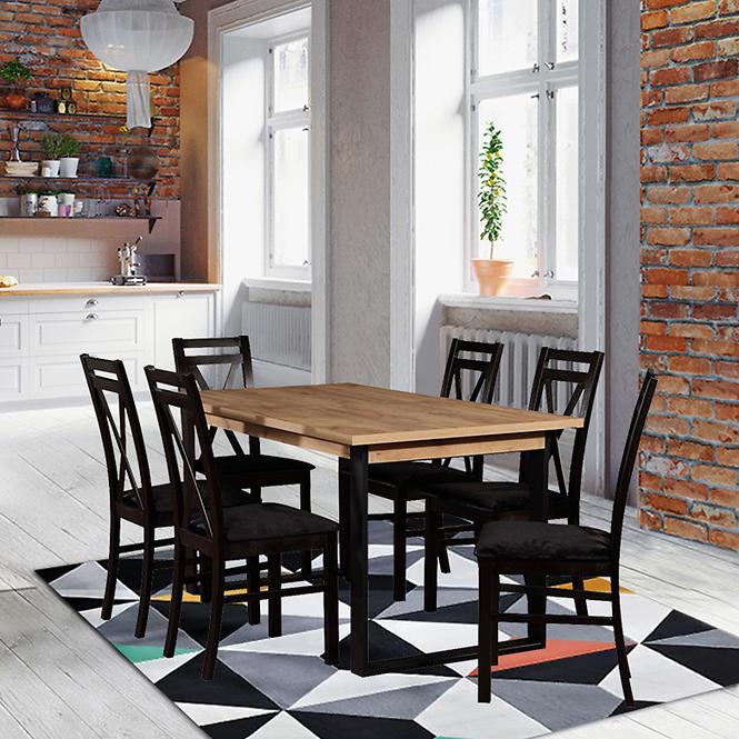 Esszimmer Set  Gracja 1+6 St St42 150x85+48 +W114 Eiche Wotan/Schwarz