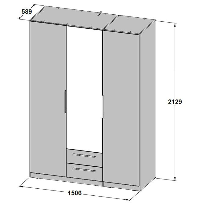 Schrank Cadixo 150cm 2d2s1l Cdxs83s-D30 Eiche Sonoma/Spiegl