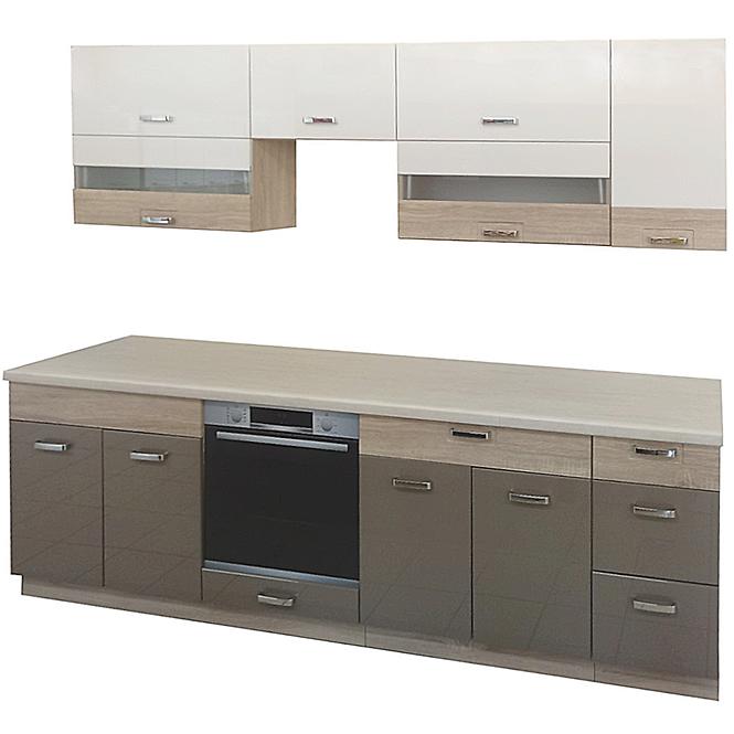 Küchenzeile Premio 260 Set C plus Eiche Sonoma/Weiß/Cappucino Glanz,2