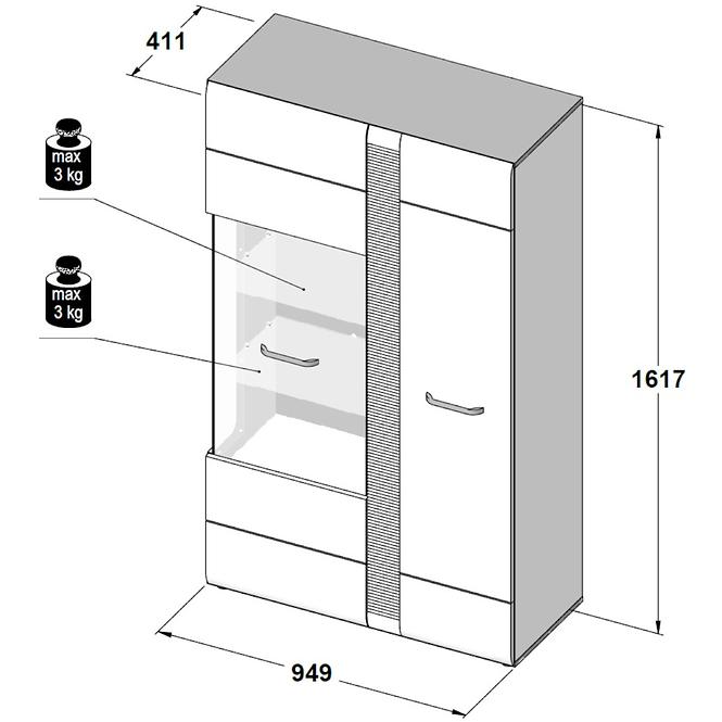 Vitrine 2D Locarno 95cm Eiche Nealson / Grau,4