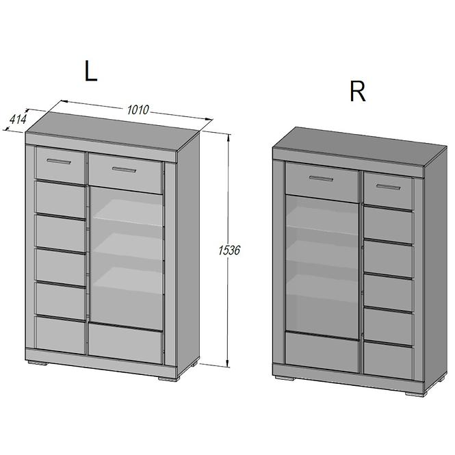 Vitrine Snow 1d1s3p 101cm Weiße Matte,3