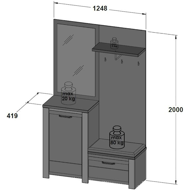 Garderobe Brugia 125cm Weiß