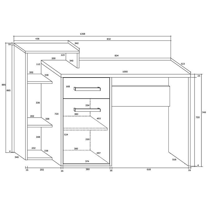 Schreibtisch Rio 127cm Eiche Craft Weiß/Golden L