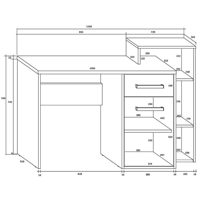 Schreibtisch Rio 127cm Eiche Craft Weiß/Golden R,2