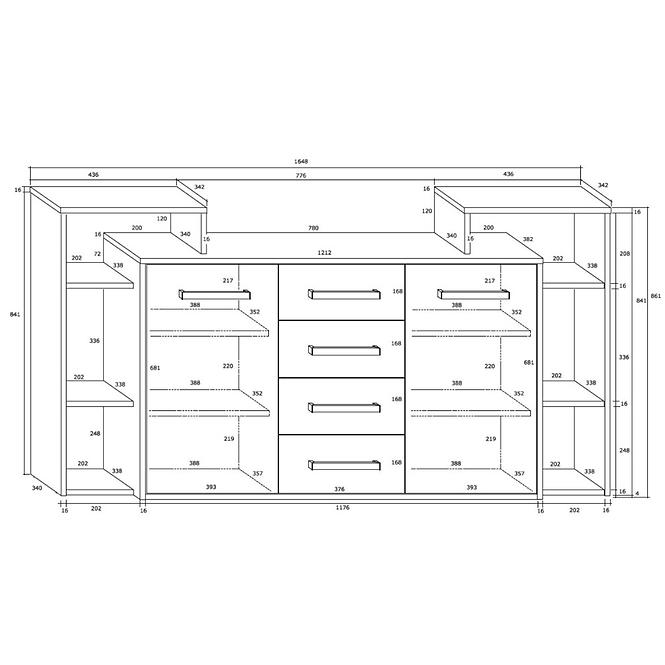 Kommode Rio 165cm Eiche Craft Weiß/Golden 2D4S,2