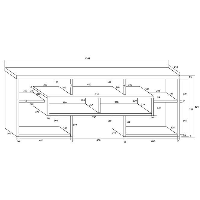 TV Tisch Rio 127cm Eiche Craft Weiß/Golden