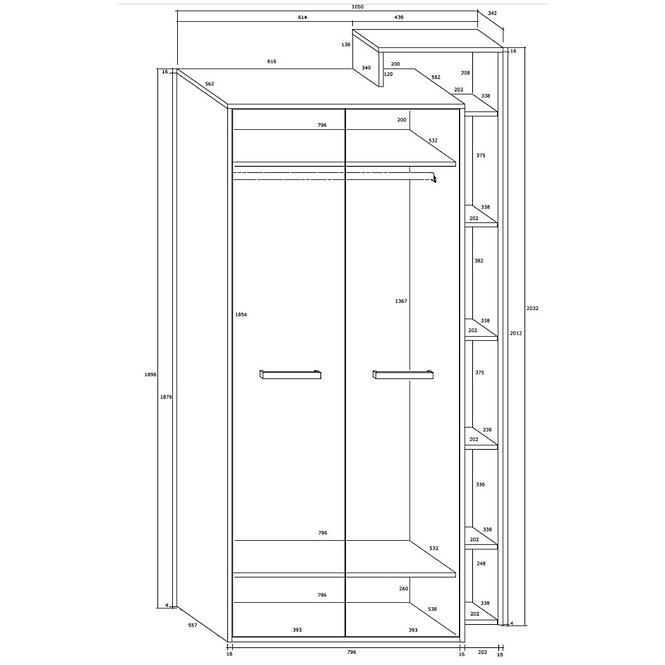 Schrank Rio 105cm Eiche Craft Weiß/Golden P2D