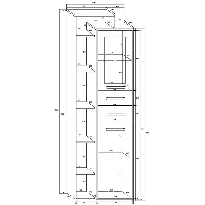 Vitrine Rio 64cm Eiche Craft Weiß/Golden L1D2S