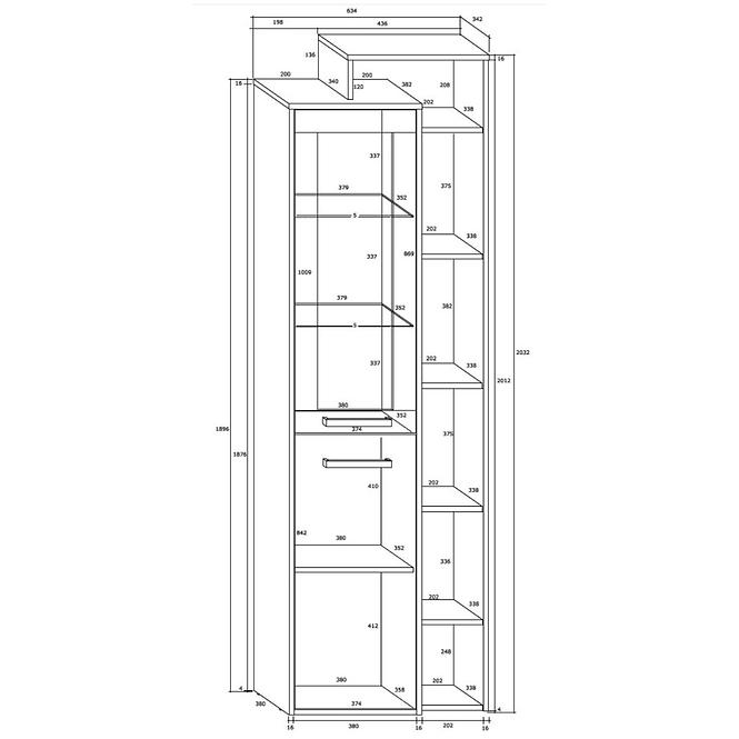 Vitrine Rio 64cm Eiche Craft Weiß/Golden P1D
