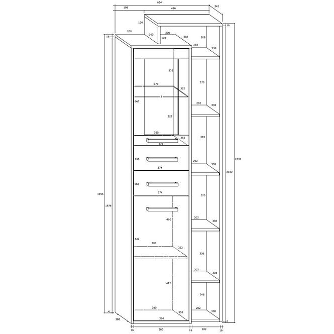 Vitrine Rio 64cm Eiche Craft Weiß/Golden P1D2S