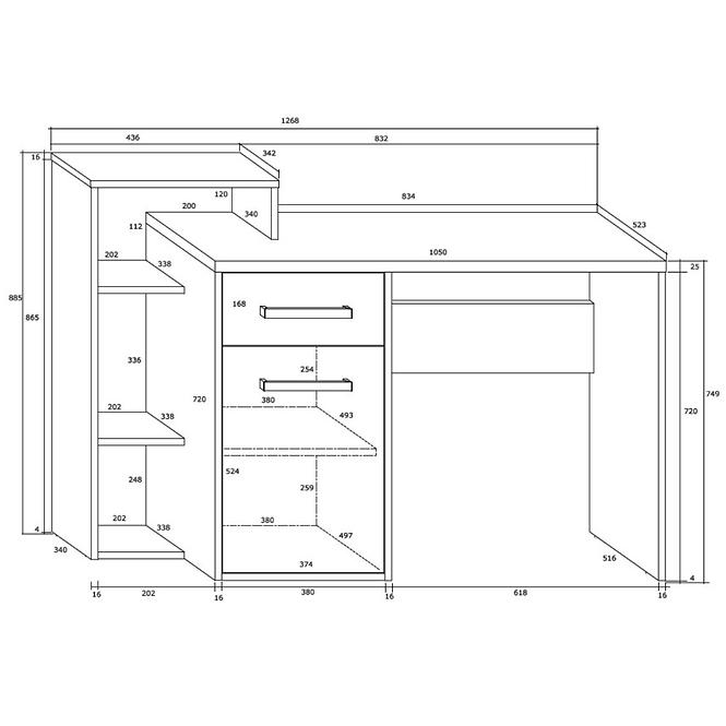 Schreibtisch Rio 127cm Eiche Sonoma/Weiß L