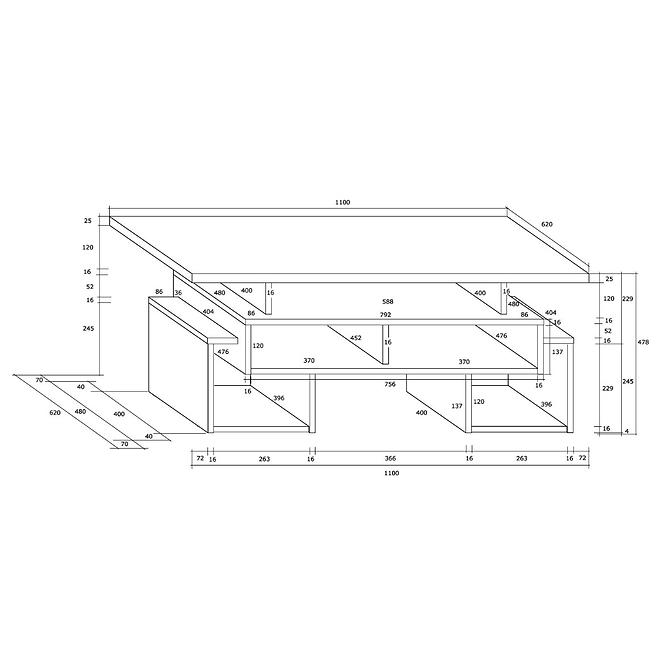 Couchtisch Rio 110cm Eiche Sonoma/Weiß S,2