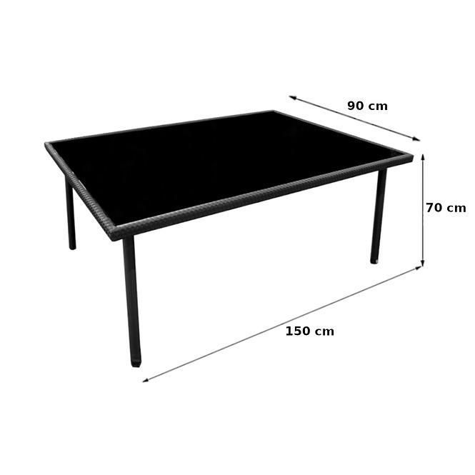 Glastisch Set  technorattan + 4 Stühle černá