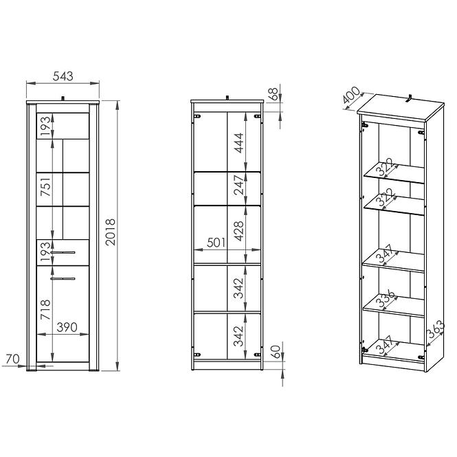 Vitrina Luis 03 55cm Eiche Ribbeck