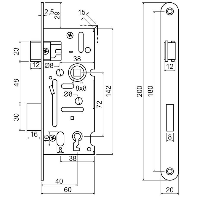 Einsteckschloss z.301-bb.72/40-60/20.pl 