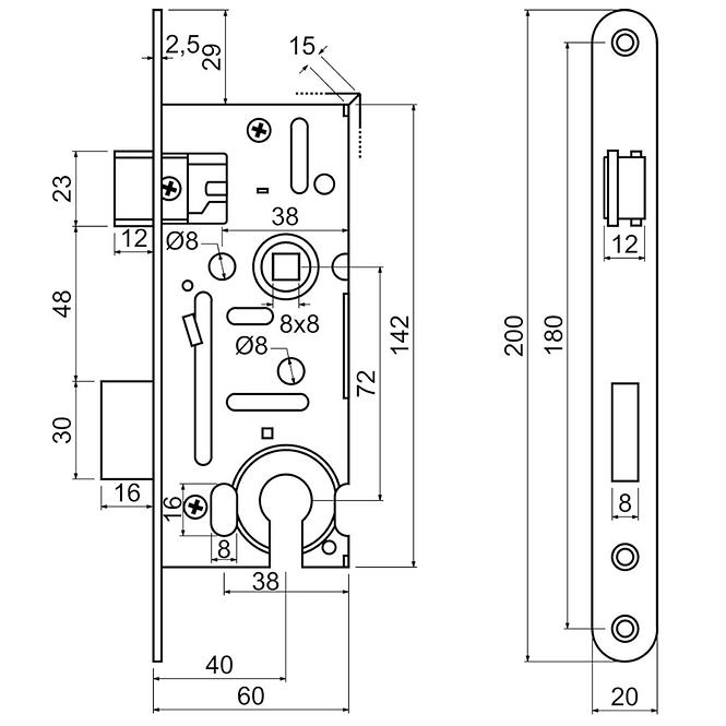 Einsteckschloss z.301-pz.72/40-60/20.pl  