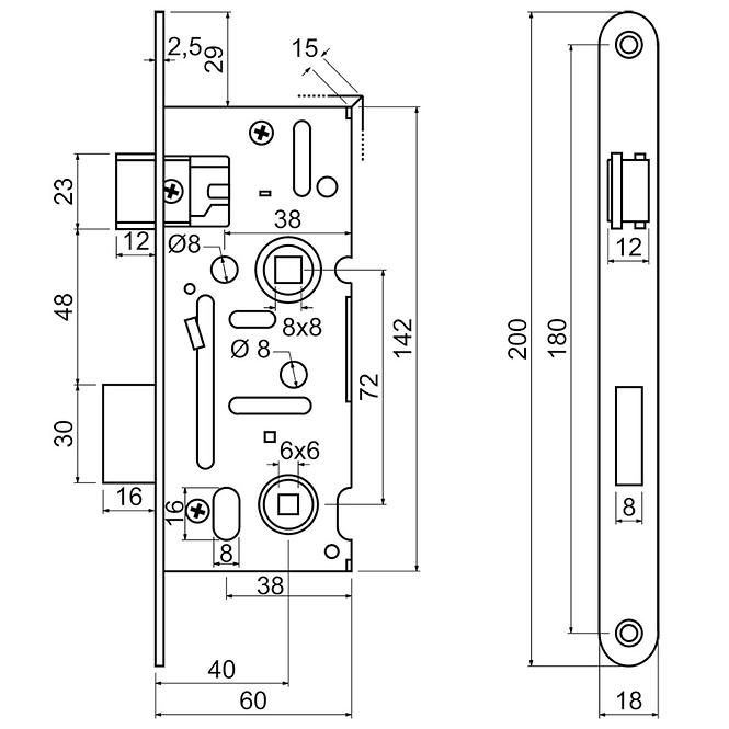 Einsteckschloss z.301-wc.72/40-60/18.pl