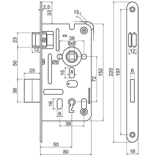 Einsteckschloss z.301-bb.72/50-80/18.pl