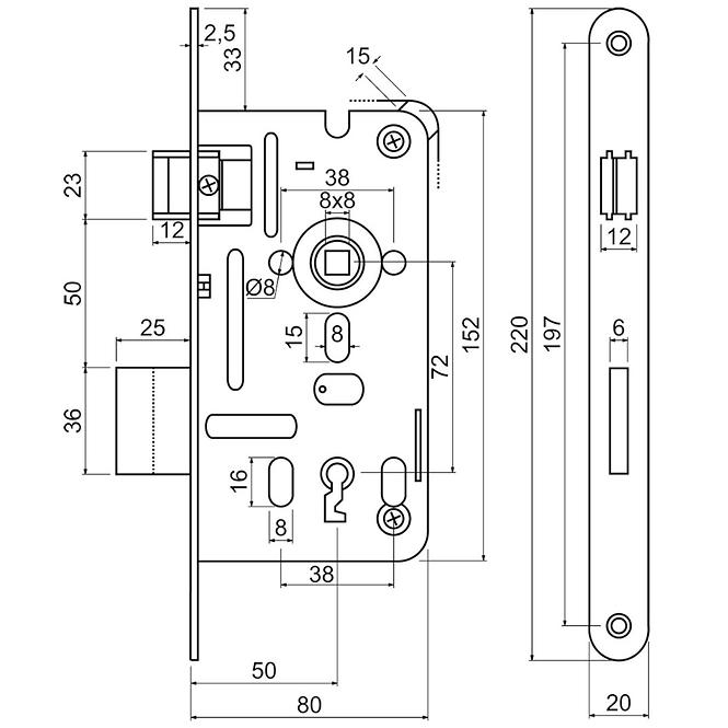 Einsteckschloss z.301-bb.72/50-80/20.pl  