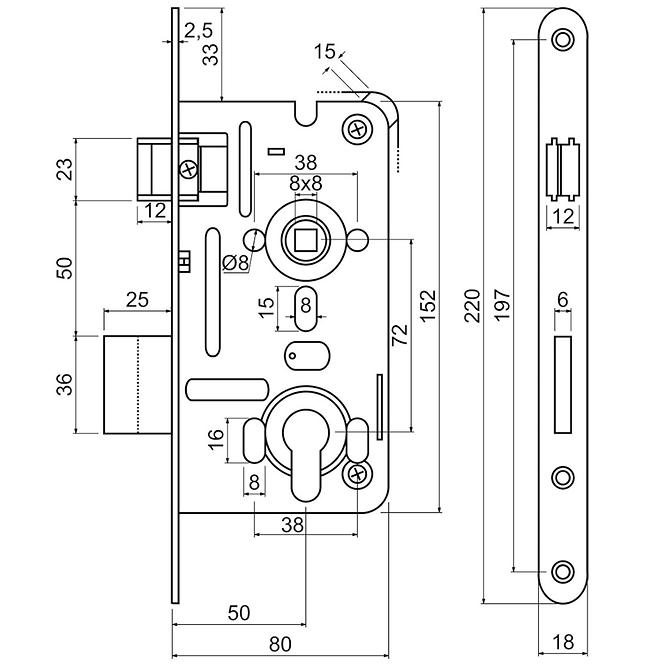 Einsteckschloss z.301-pz.72/50-80/18.pl