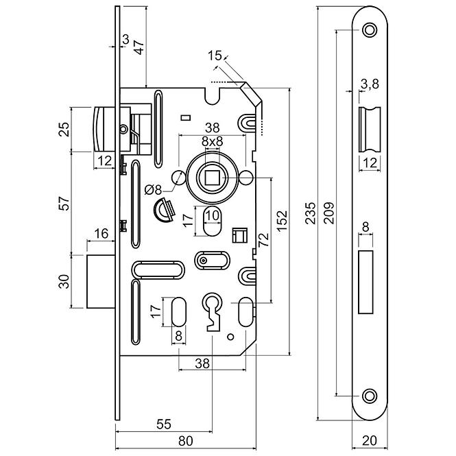 Einsteckschloss z.301-bb.72/55-80/20.l