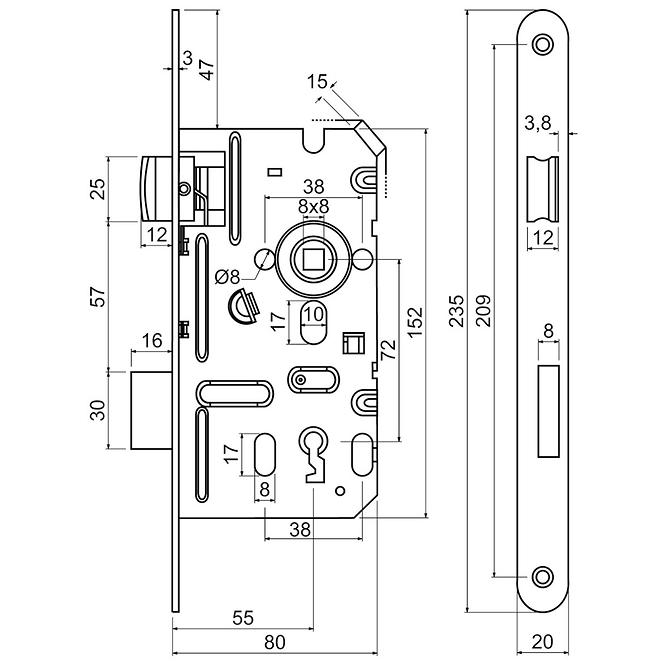 Einsteckschloss z.301-bb.72/55-80/20.p