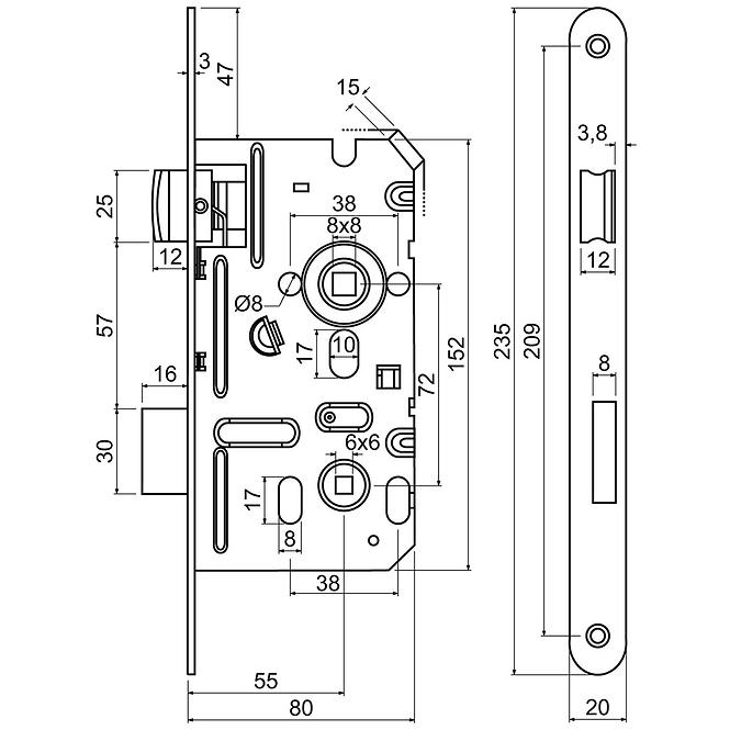 Einsteckschloss z.301-wc.72/55-80/20.p