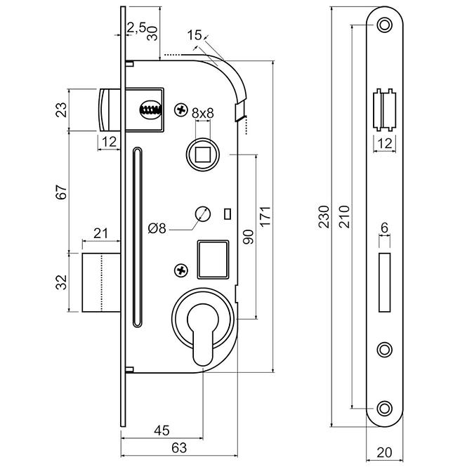 Einsteckschloss  z.301-pz.90/45-63/20.pl