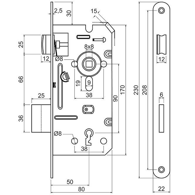 Einsteckschloss z.301-pz.90/50-80/22.pl