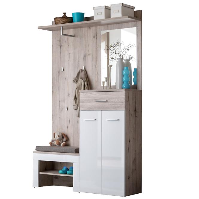 Garderobe Gustavo II + Kissen Eiche Wellington/Weiß