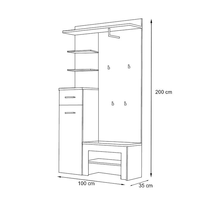 Garderobe Gustavo I + Kissen Eiche Wellington/Weiß