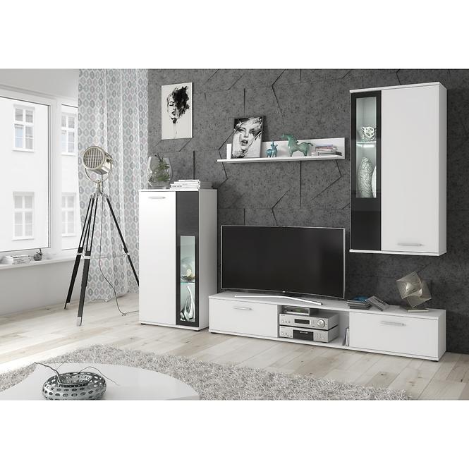Wohnwand Wow 255cm Weiß / Schwarzes Glas