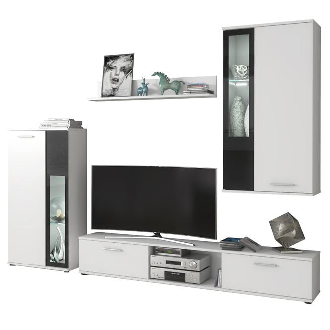 Wohnwand Wow 255cm Weiß / Schwarzes Glas