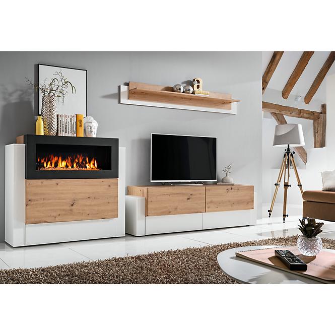 Wohnwand Z Biofireplace Queens 290cm Artisan/Weiß