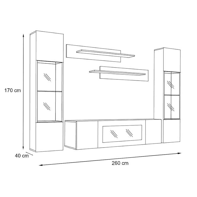 Wohnwand + Biofireplace Fly M3 + Glas Weiß
