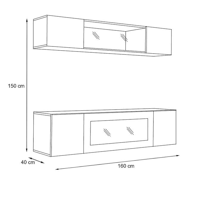 Wohnwand + Biofireplace Fly N3 + Glas Weiß/Schwarz