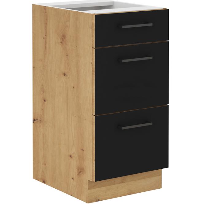 Küchenzeile Modena  40d 3s Bb Schwarz / Handwerkliche Eiche
