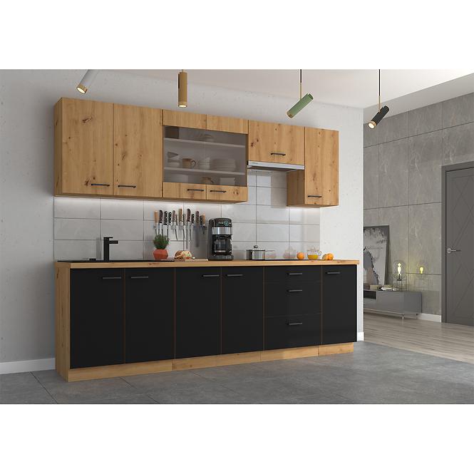 Küchenzeile Modena 40dk-210 2f Schwarz / Handwerkliche Eiche