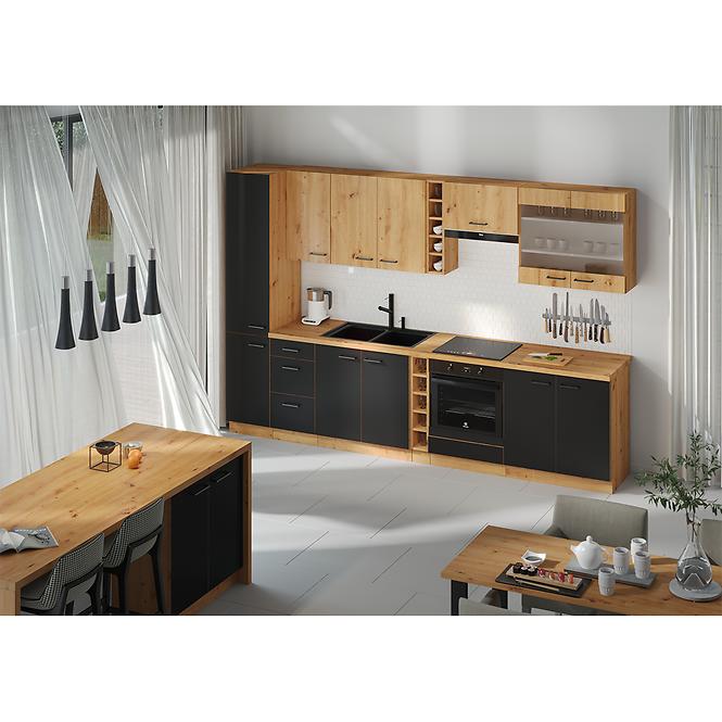 Küchenzeile Modena 40dk-210 2f Schwarz / Handwerkliche Eiche