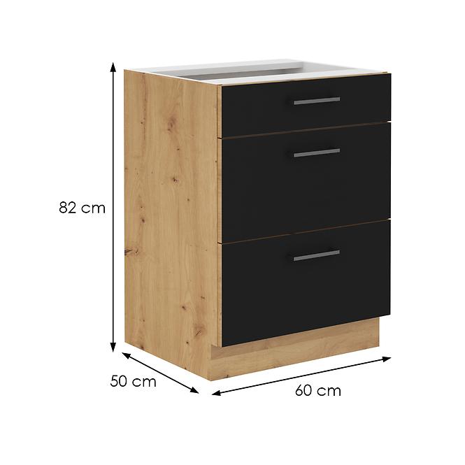 Küchenzeile Modena  60d 3s Bb Schwarz / Handwerkliche Eiche