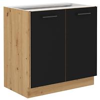 Küchenzeile Modena  80d 2f Bb Schwarz / Handwerkliche Eiche