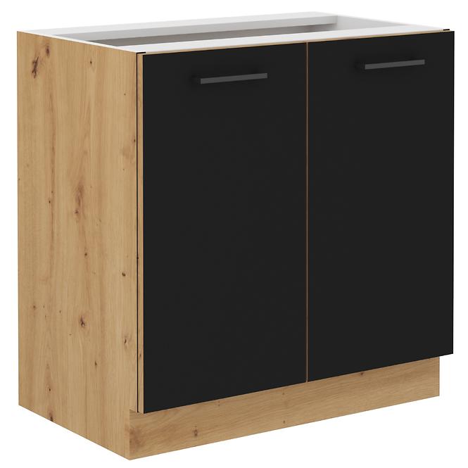 Küchenzeile Modena  80d 2f Bb Schwarz / Handwerkliche Eiche