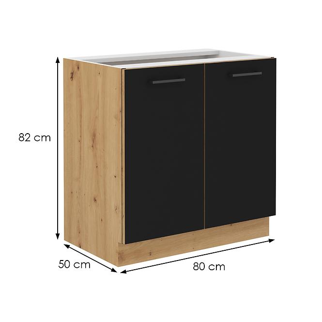 Küchenzeile Modena  80d 2f Bb Schwarz / Handwerkliche Eiche
