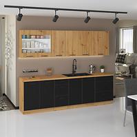 Kuchnia Modena 260cm Schwarz / Handwerkliche Eiche
