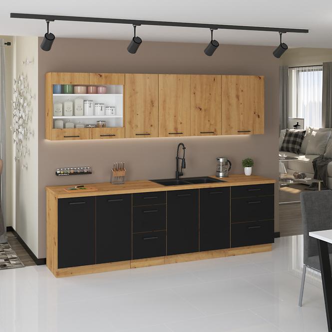 Kuchnia Modena 260cm Schwarz / Handwerkliche Eiche