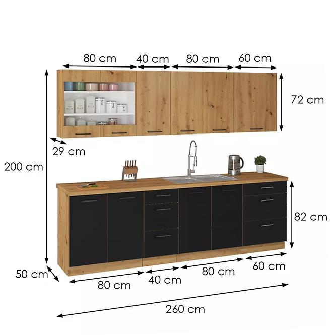 Kuchnia Modena 260cm Schwarz / Handwerkliche Eiche