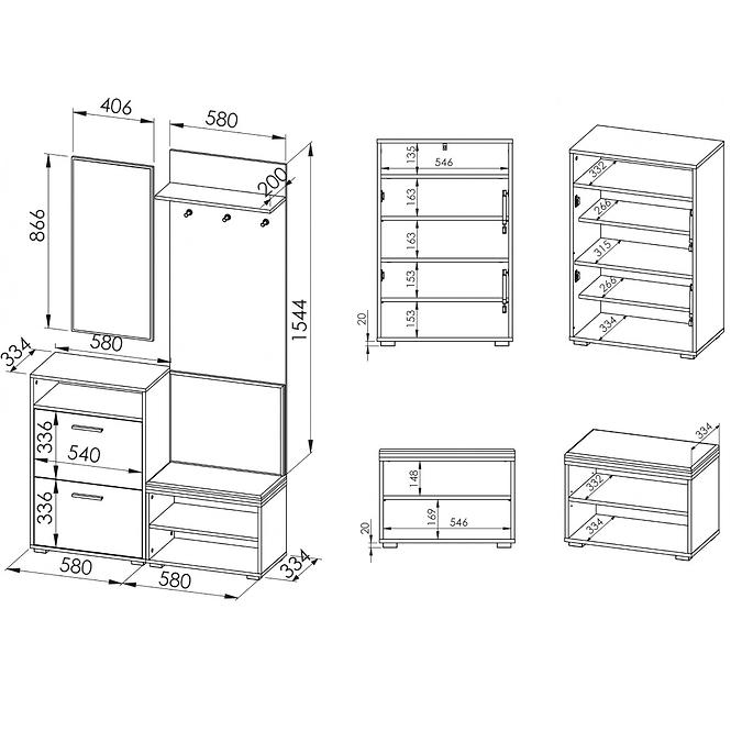 Garderobe Loret Weiß/Eiche Wotan