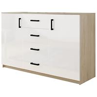 Kommode Bahli 150cm Eiche Sonoma/Weiß Glanz