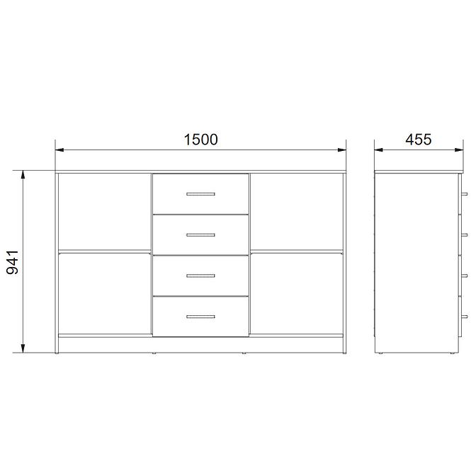 Kommode Bahli 150cm Weiß/ Weiß Glanz