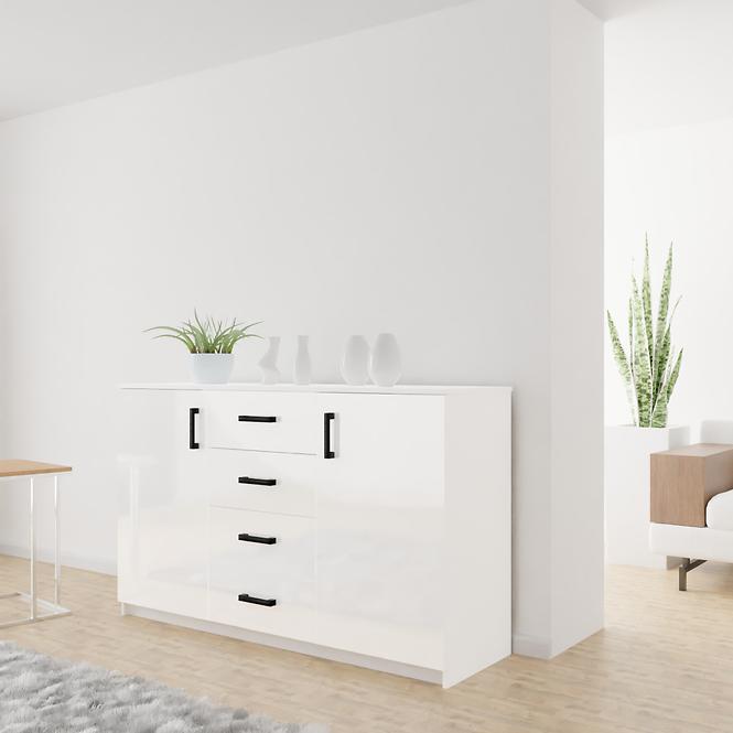 Kommode Bahli 150cm Weiß/ Weiß Glanz